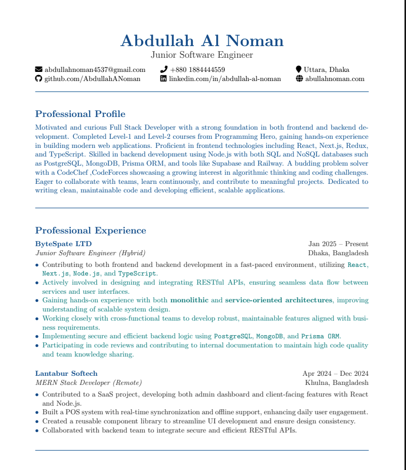 Abdullah Al Noman's Resume on Print